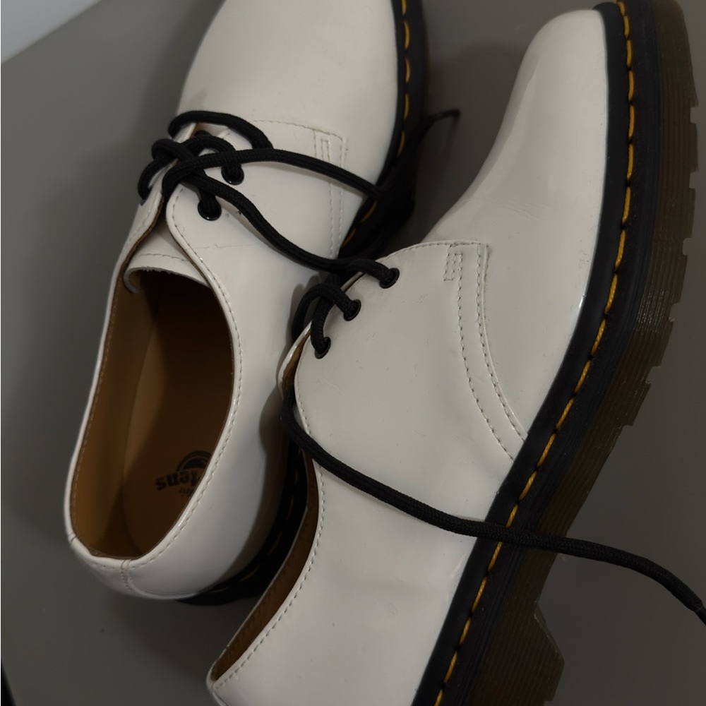 Dr. Martens White Leather Oxfords with Black Laces